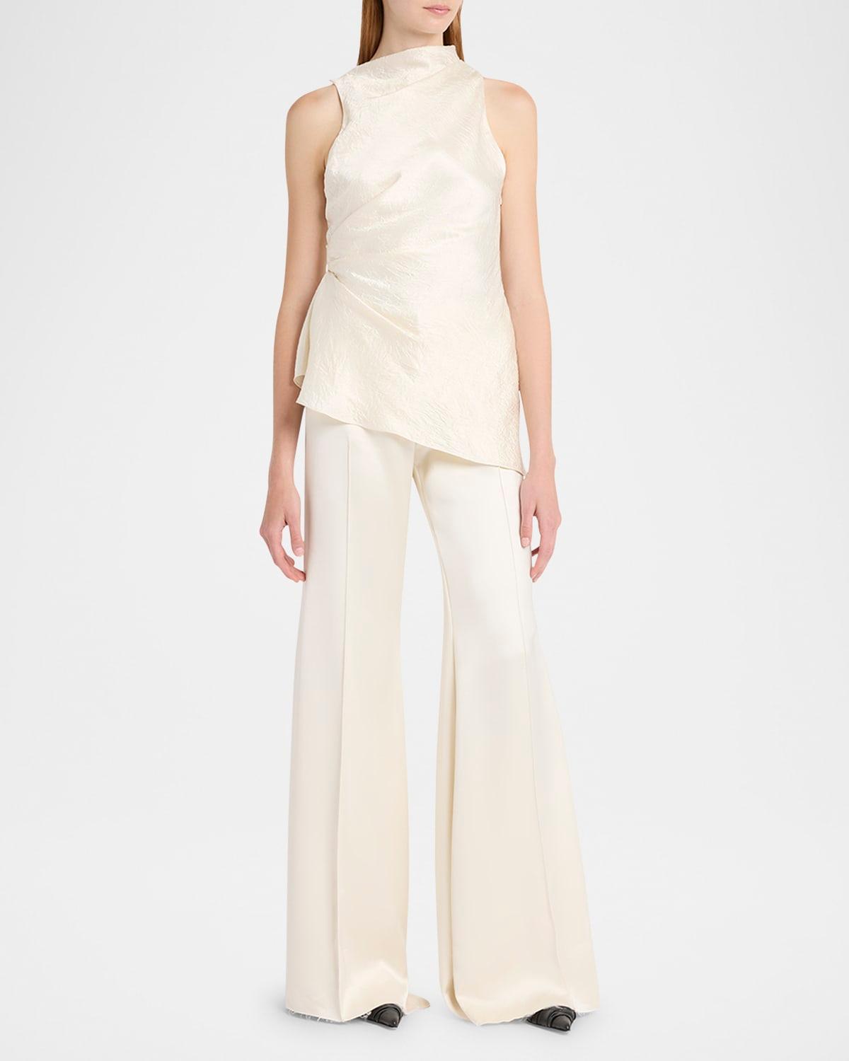asymmetric ruched smashed satin top