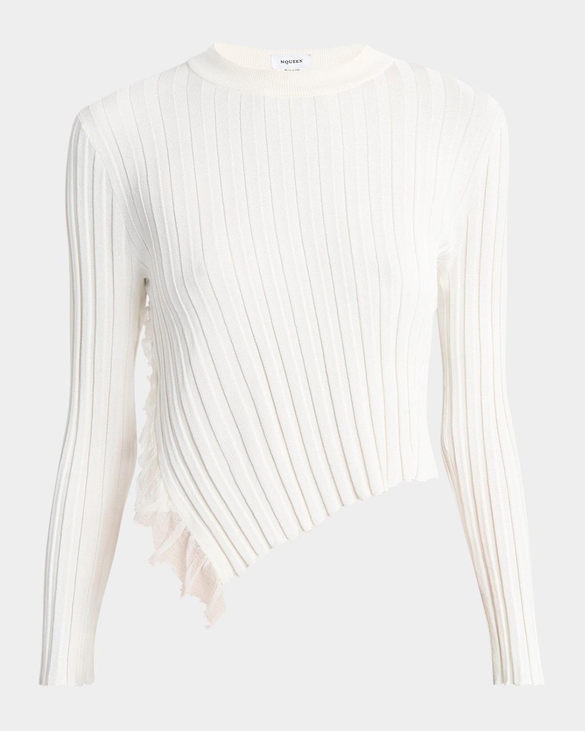 asymmetric ruffle crewneck sweater