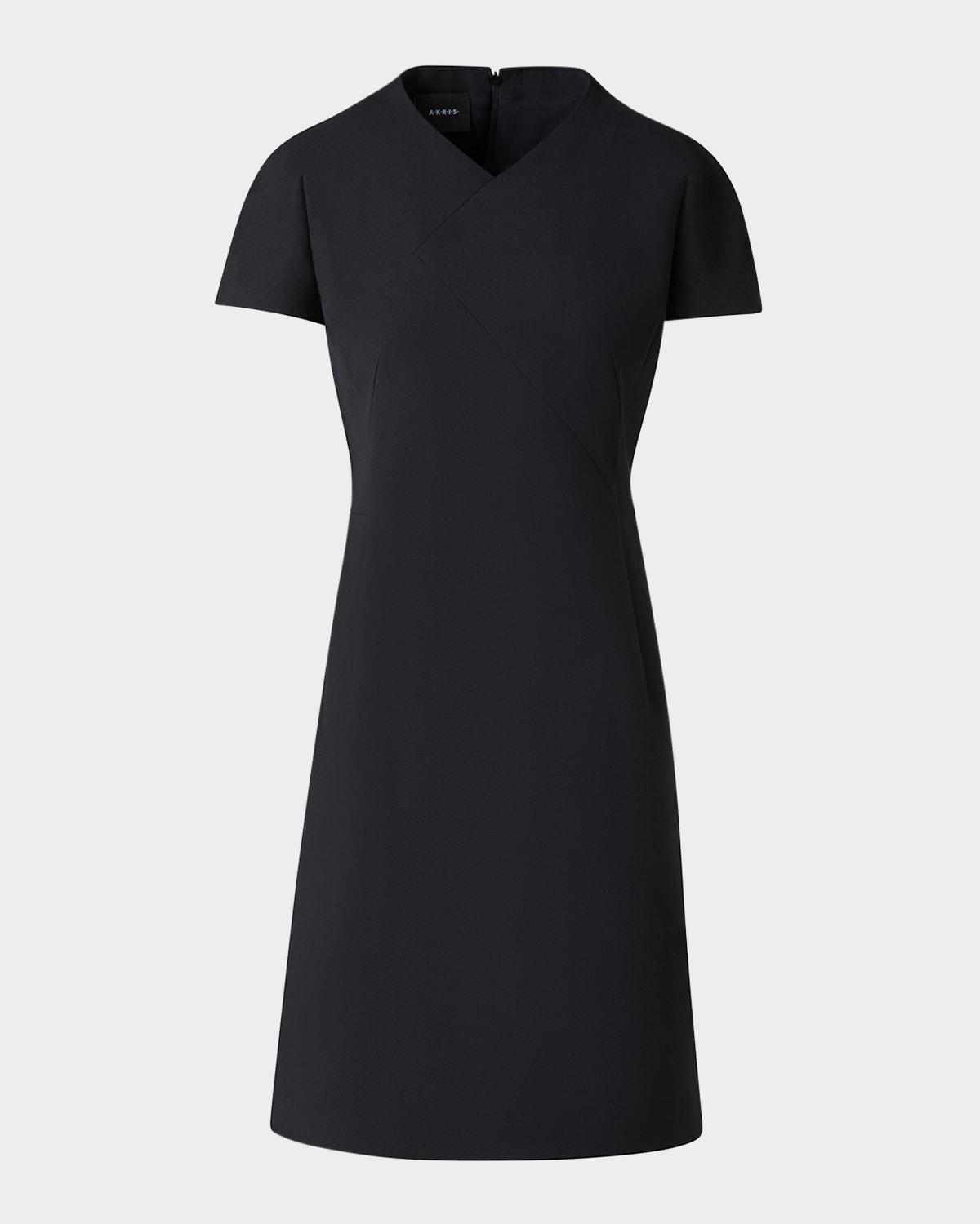 asymmetric seam cap-sleeve cotton-silk dress