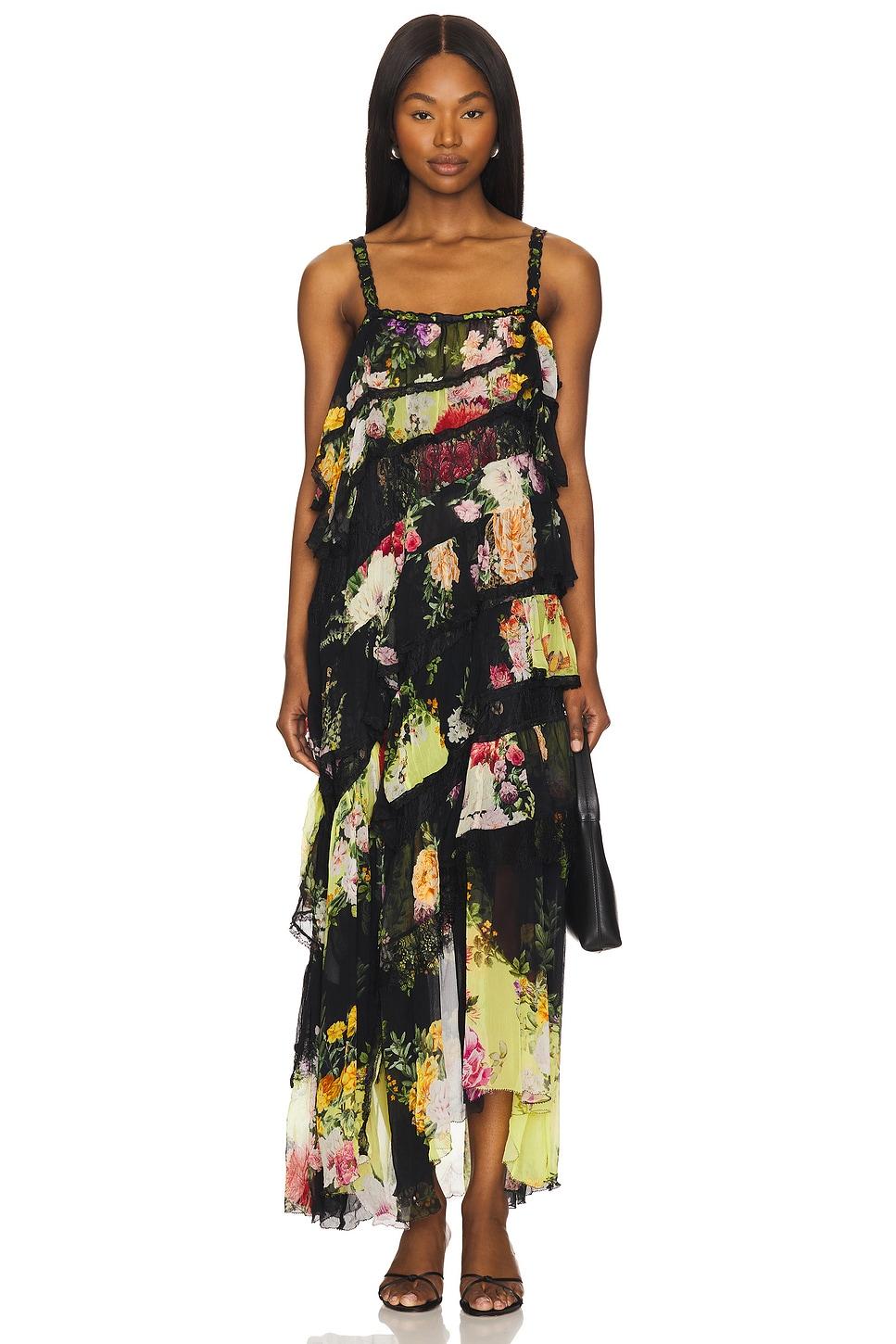 asymmetric spliced lace dress