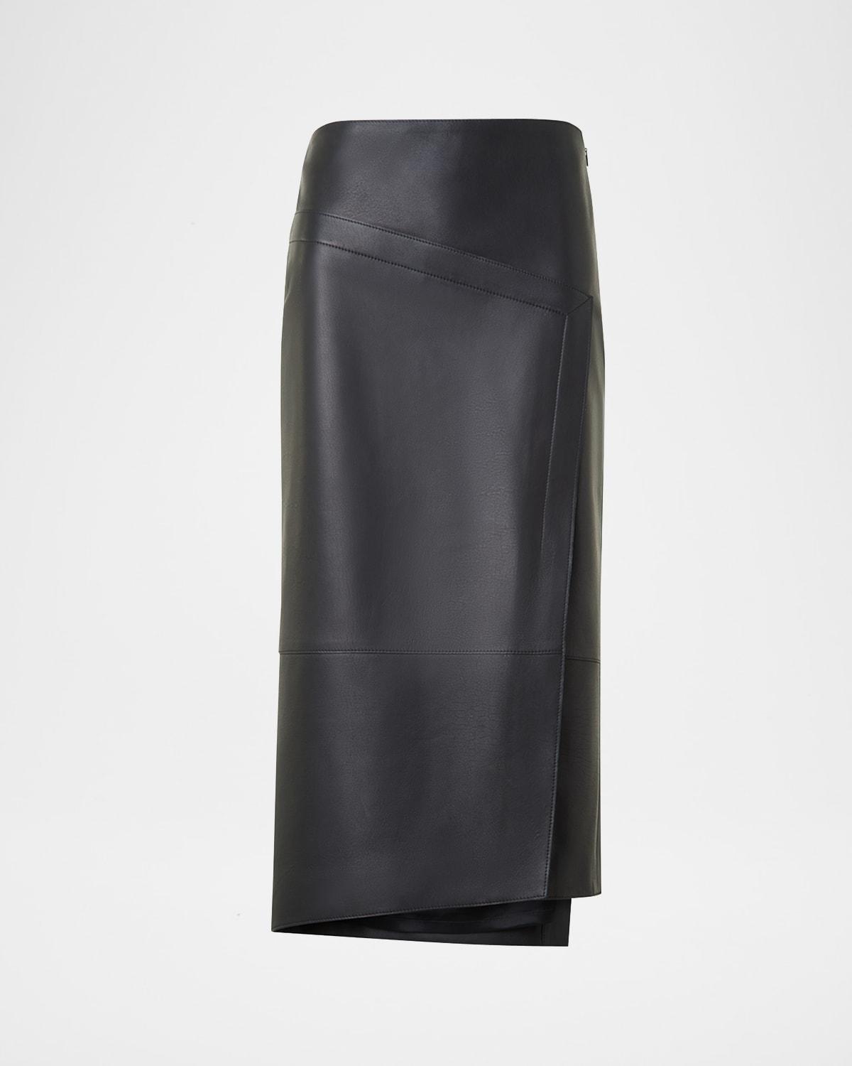 asymmetric trapezoid nappa leather midi skirt