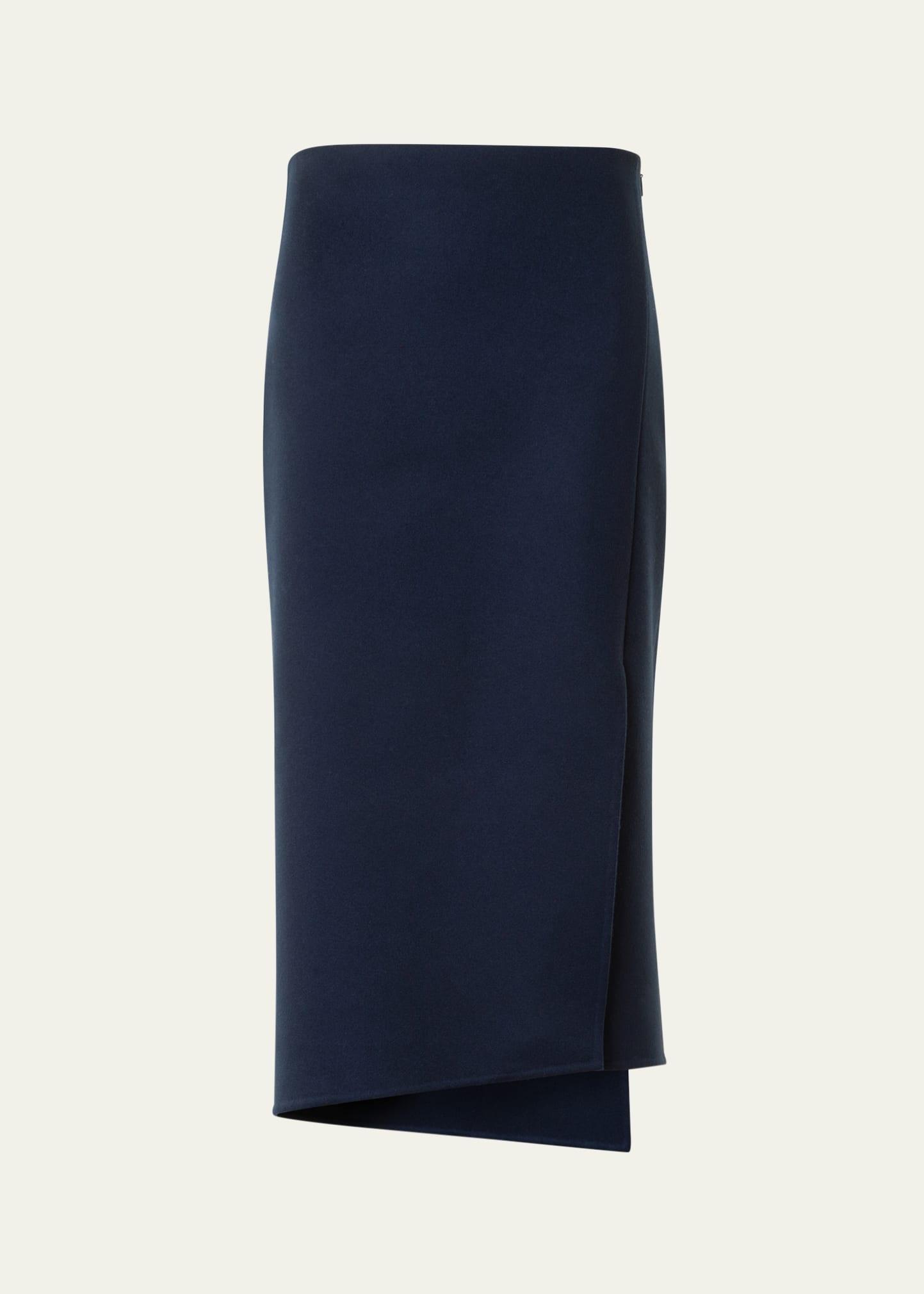asymmetric trapezoid wool flannel double-face midi skirt