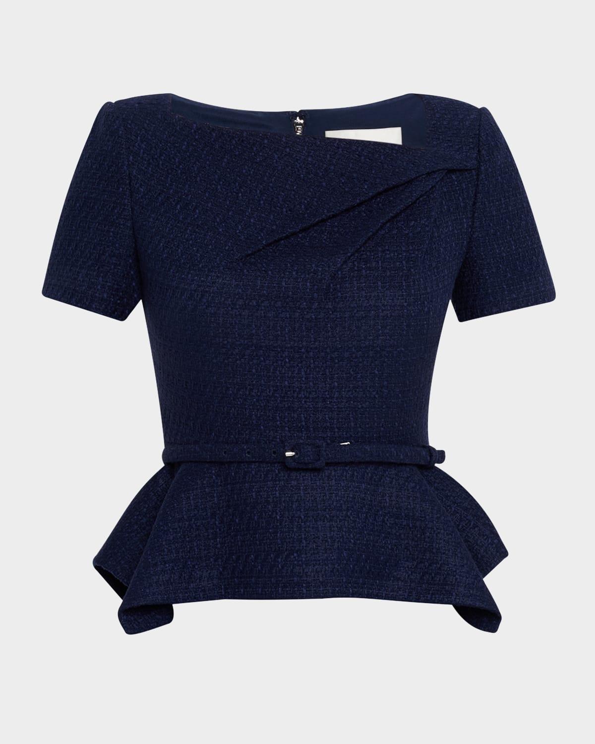 asymmetric twist boucle belted peplum top