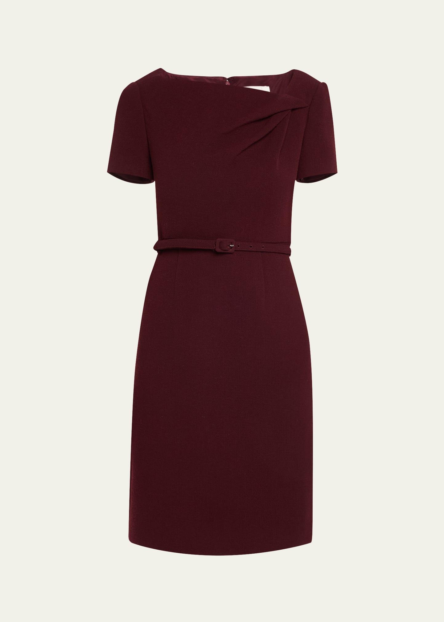 asymmetric twist short-sleeve wool crepe dress