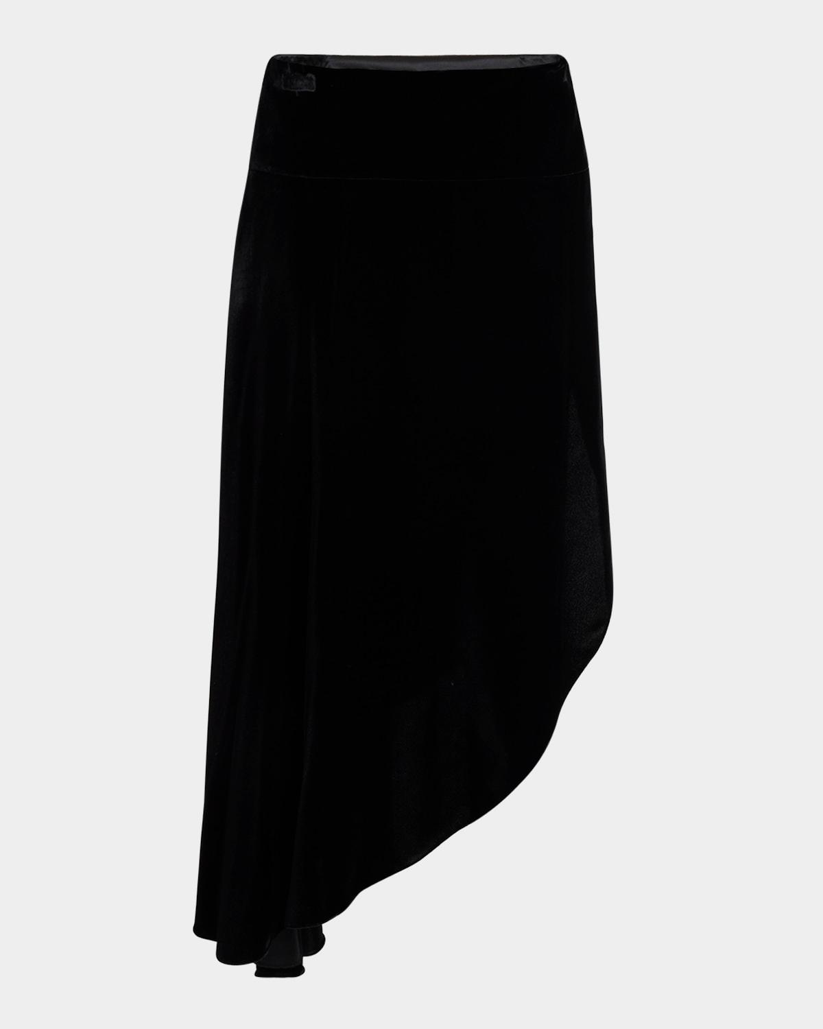 asymmetric velvet midi skirt