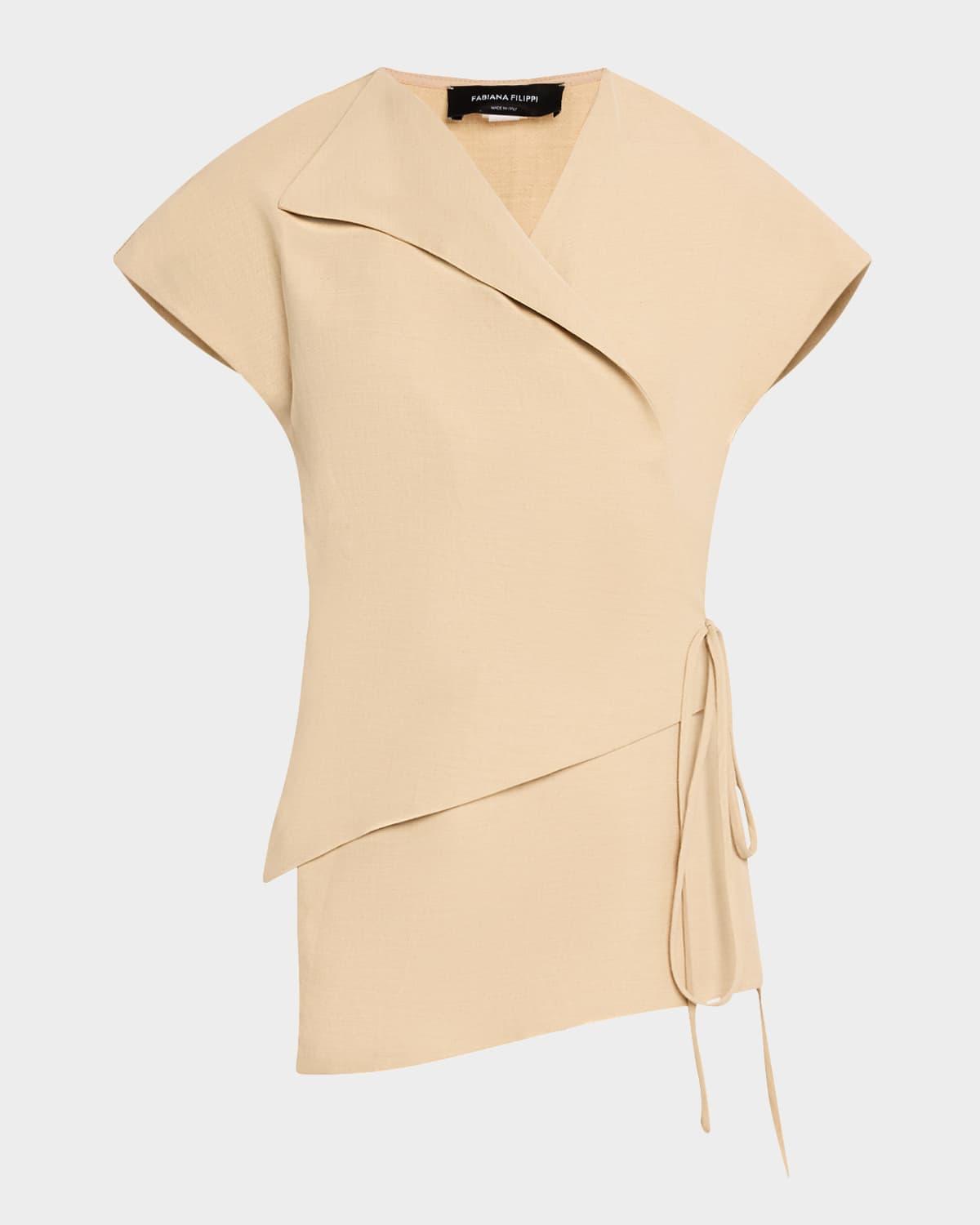 asymmetric viscose-linen wrap top