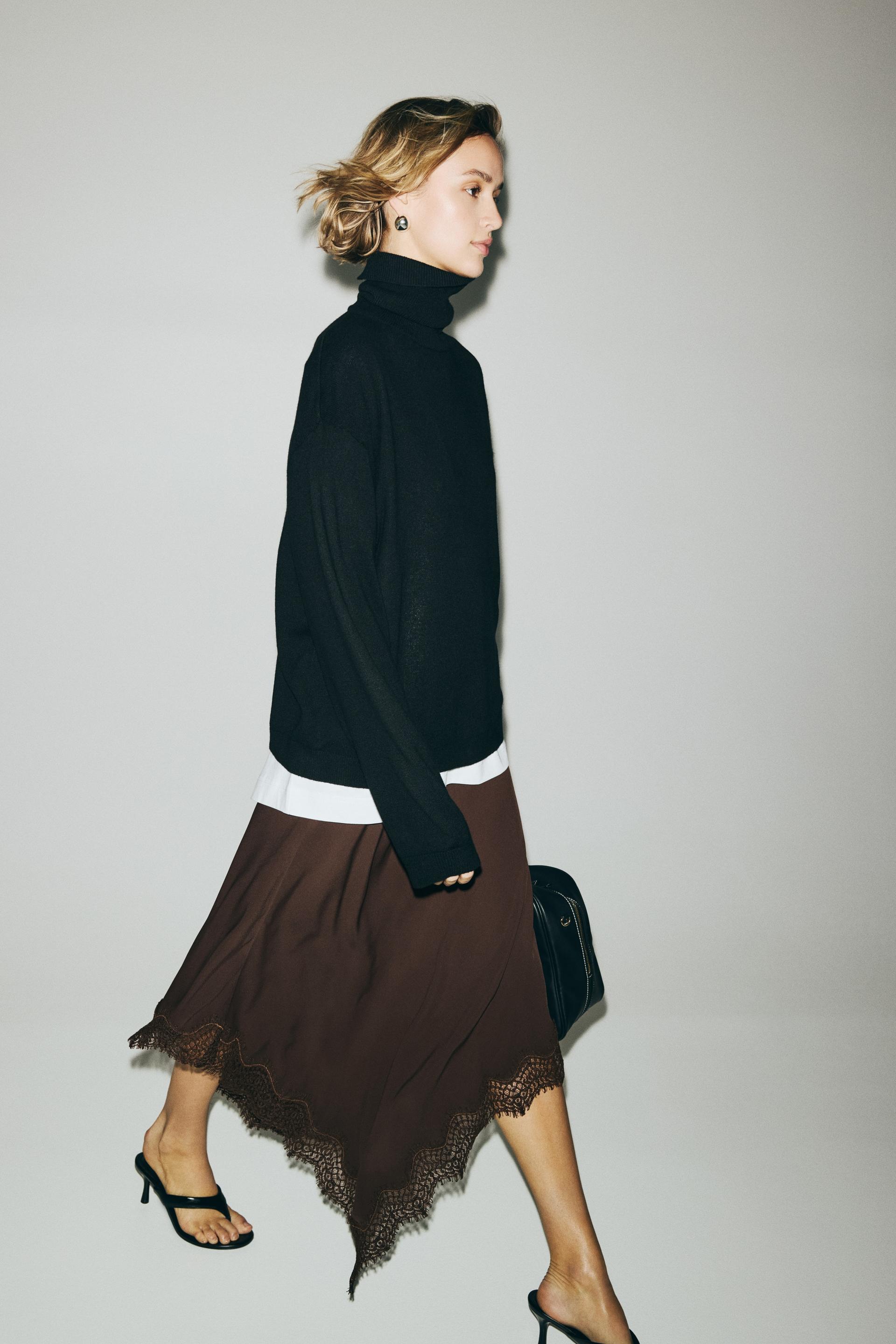 asymmetric viscose satin skirt