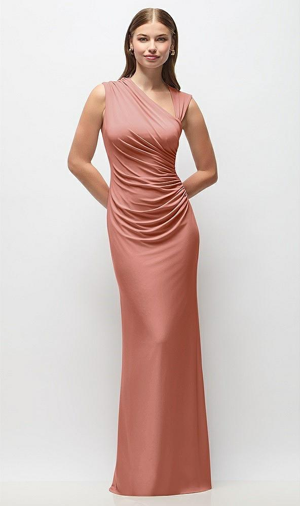 asymmetrical cap sleeve matte jersey column maxi dress with fanned ruching