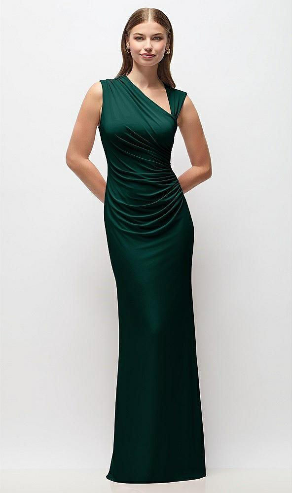 asymmetrical cap sleeve matte jersey column maxi dress with fanned ruching