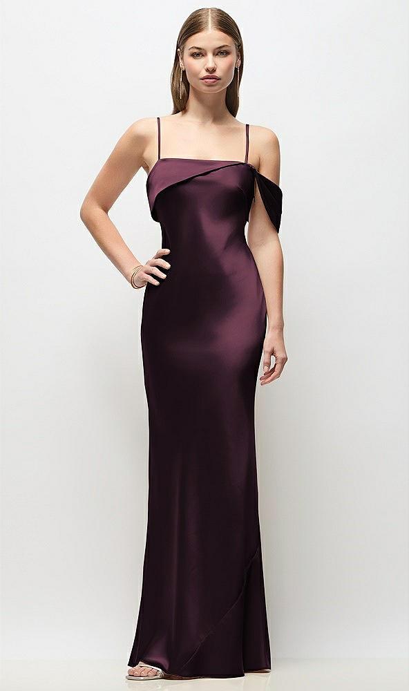 asymmetrical cuff neck stretch satin bias maxi dress with adjustable spaghetti straps