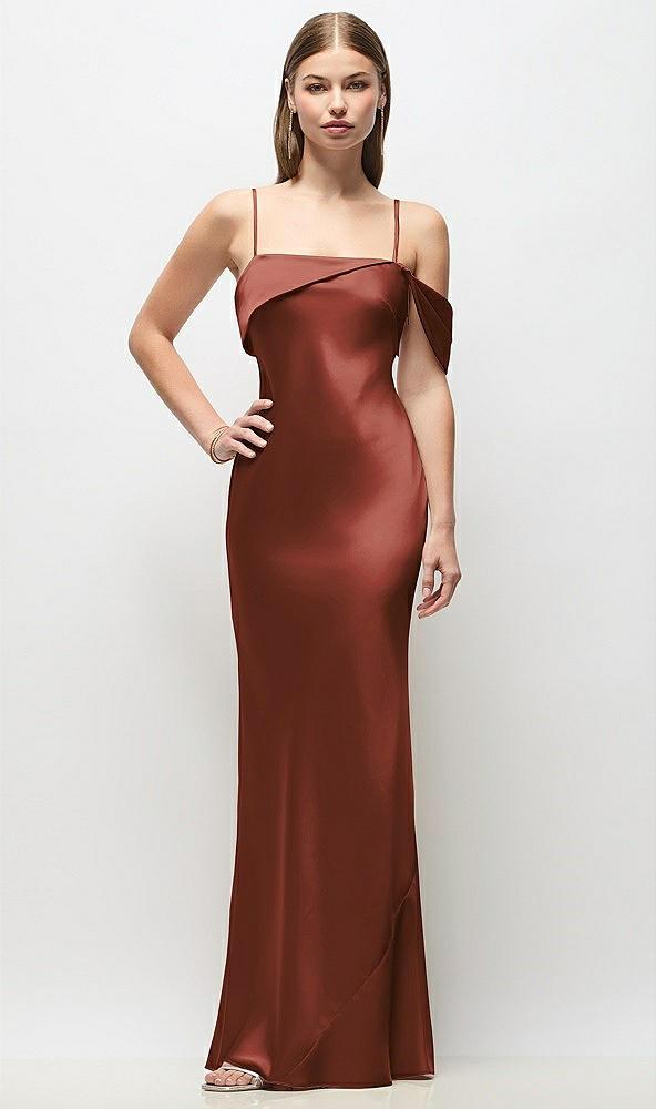 asymmetrical cuff neck stretch satin bias maxi dress with adjustable spaghetti straps