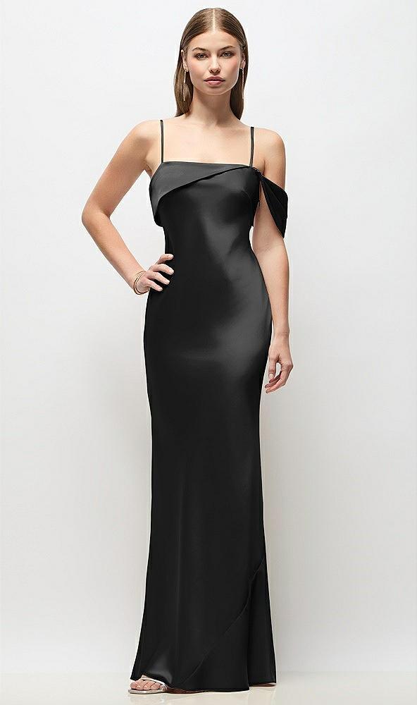 asymmetrical cuff neck stretch satin bias maxi dress with adjustable spaghetti straps