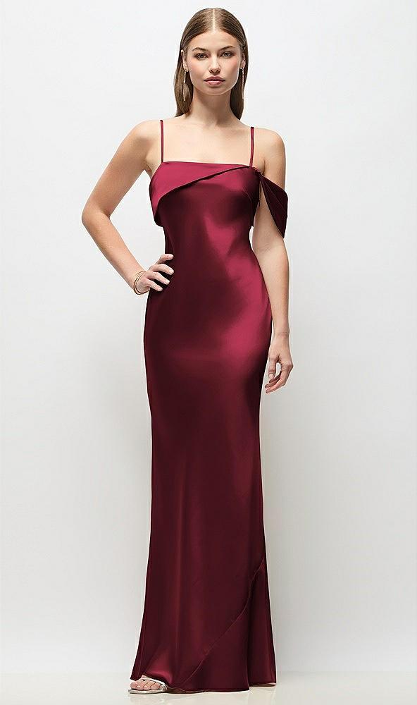 asymmetrical cuff neck stretch satin bias maxi dress with adjustable spaghetti straps