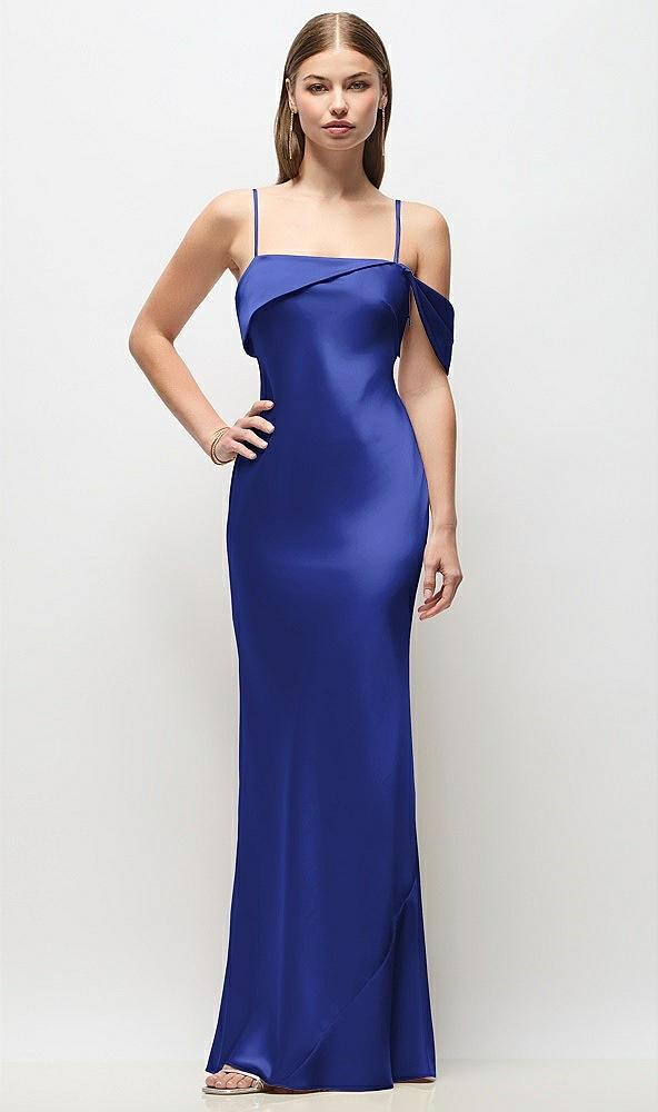asymmetrical cuff neck stretch satin bias maxi dress with adjustable spaghetti straps