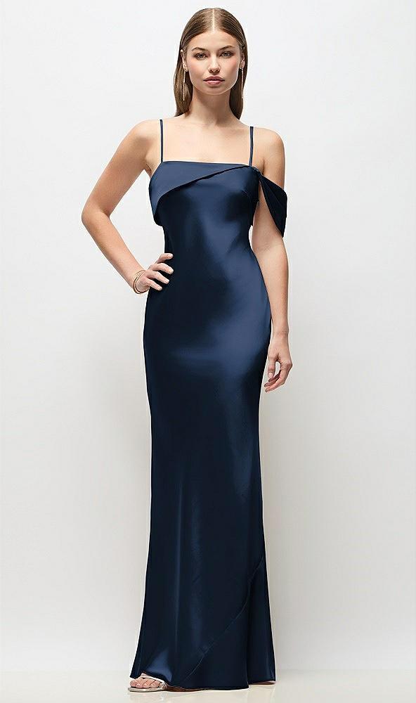 asymmetrical cuff neck stretch satin bias maxi dress with adjustable spaghetti straps