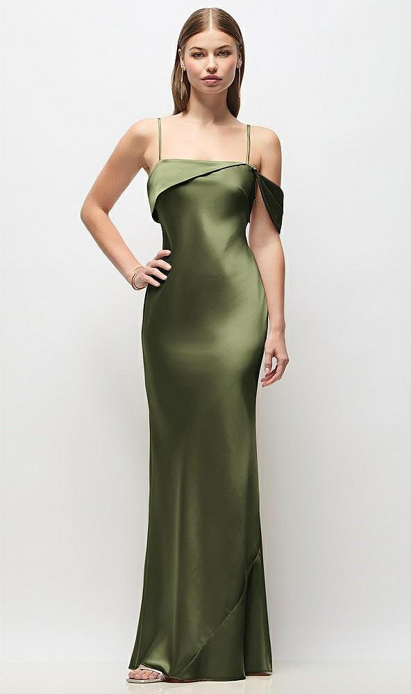 asymmetrical cuff neck stretch satin bias maxi dress with adjustable spaghetti straps