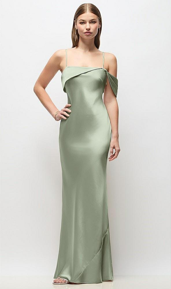 asymmetrical cuff neck stretch satin bias maxi dress with adjustable spaghetti straps