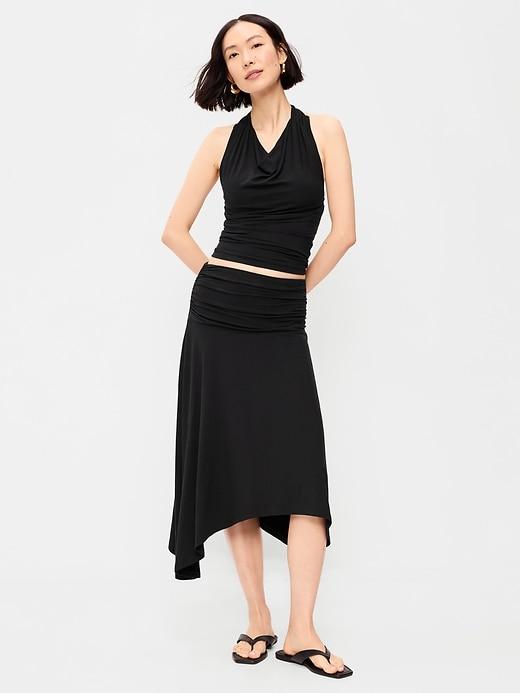 asymmetrical draped midi skirt