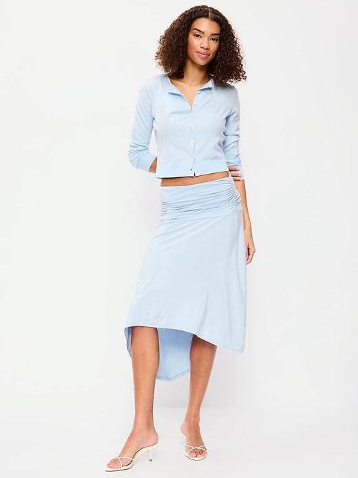 asymmetrical draped midi skirt