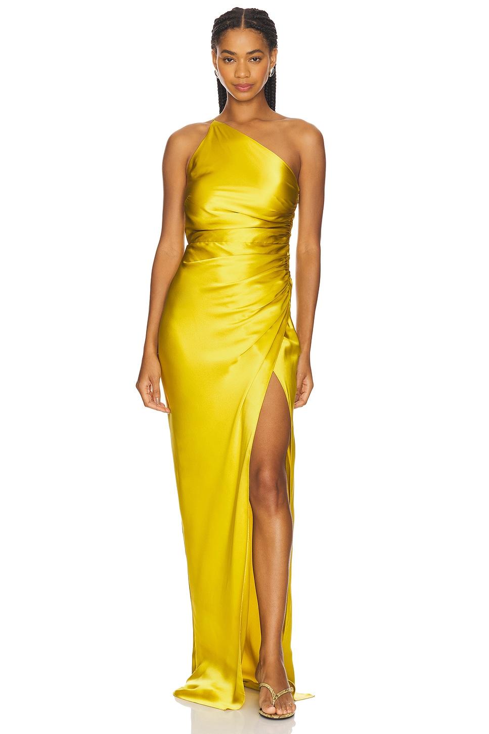 asymmetrical gathered wrap gown