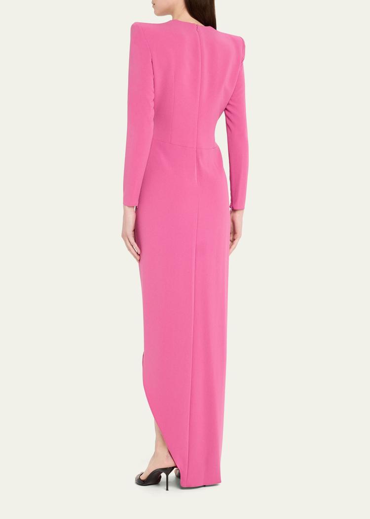 asymmetrical longline drape crepe gown