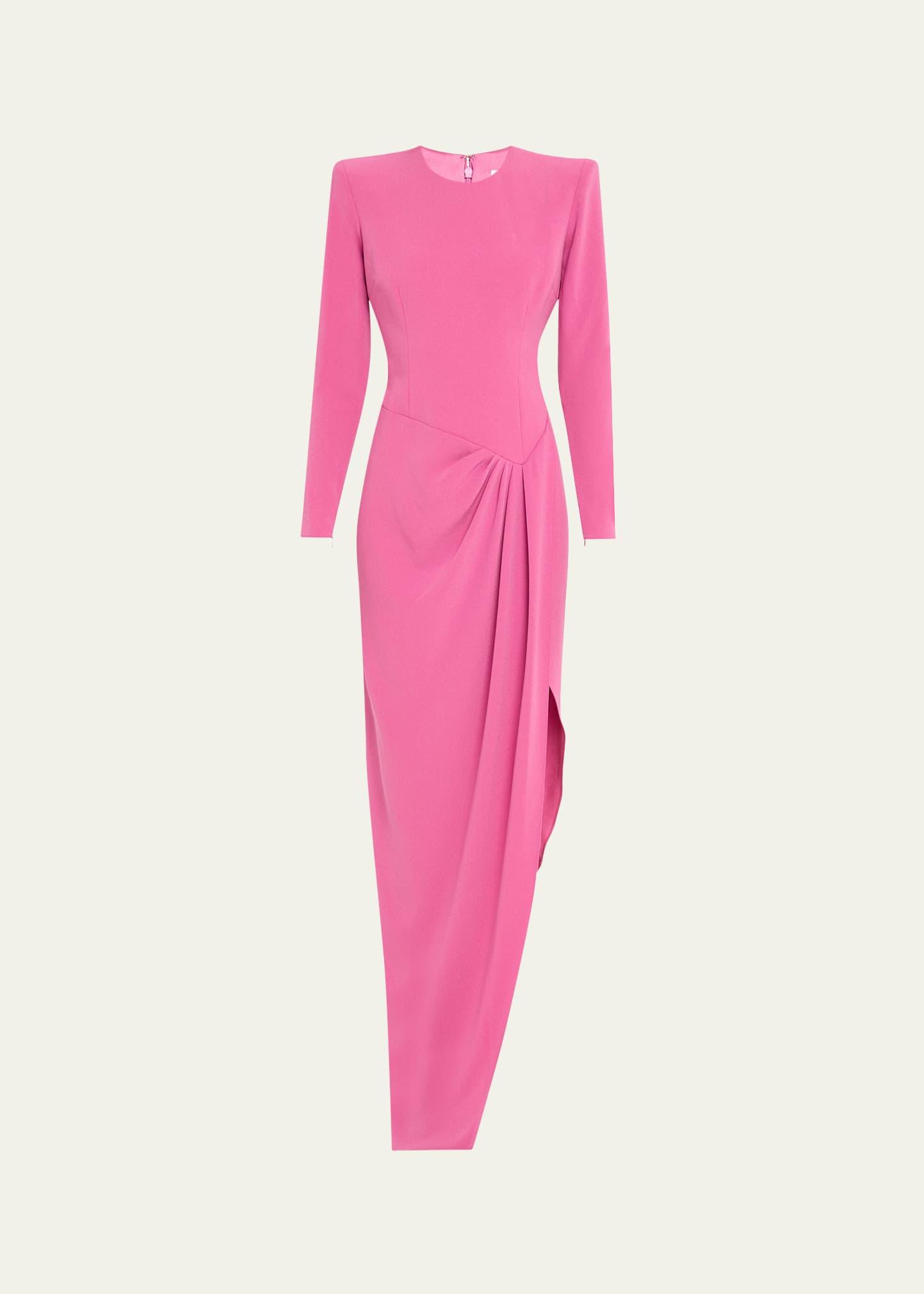 asymmetrical longline drape crepe gown