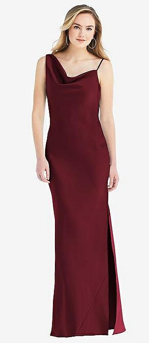 asymmetrical one-shoulder cowl maxi slip dress