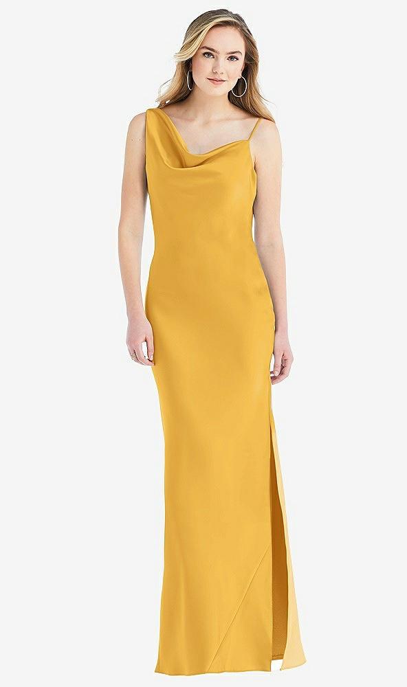 asymmetrical one-shoulder cowl maxi slip dress