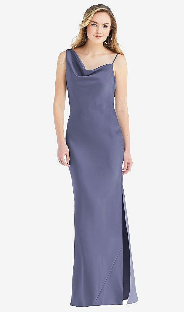 asymmetrical one-shoulder cowl maxi slip dress