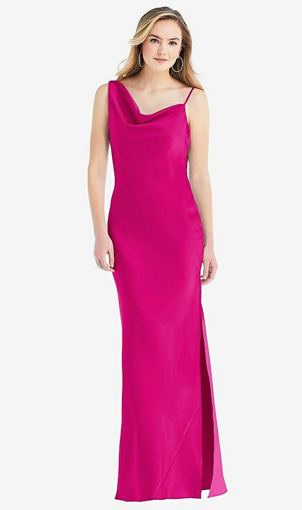asymmetrical one-shoulder cowl maxi slip dress