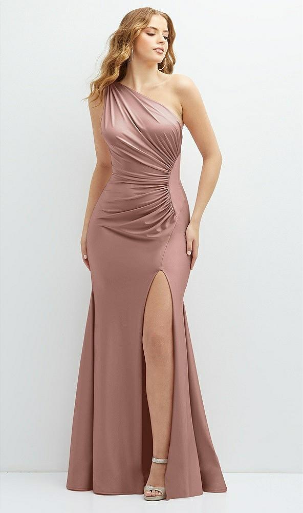 asymmetrical open-back one-shoulder stretch satin mermaid dress