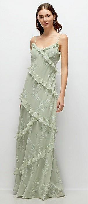 asymmetrical ruffle chiffon bias slip maxi dress