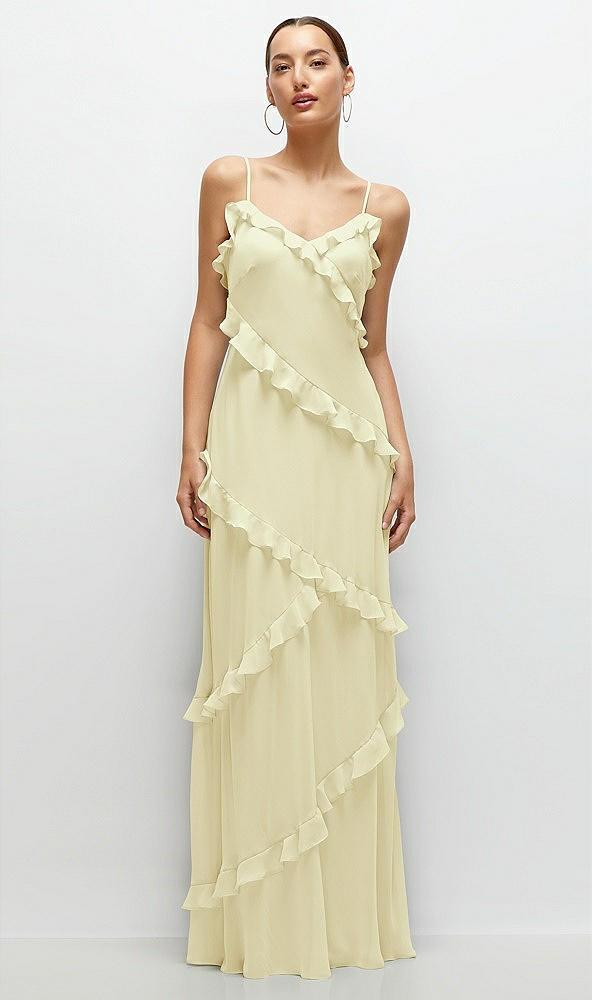 asymmetrical ruffle chiffon bias slip maxi dress