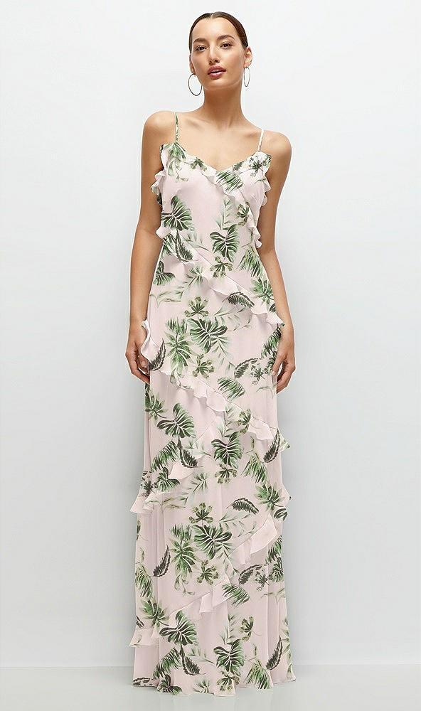 asymmetrical ruffle chiffon bias slip maxi dress