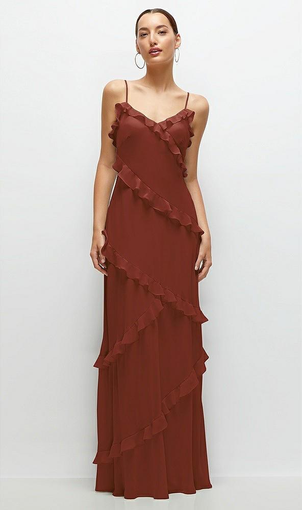 asymmetrical ruffle chiffon bias slip maxi dress