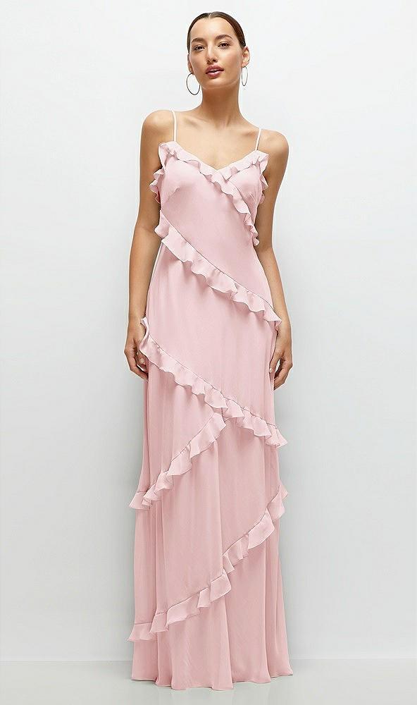asymmetrical ruffle chiffon bias slip maxi dress