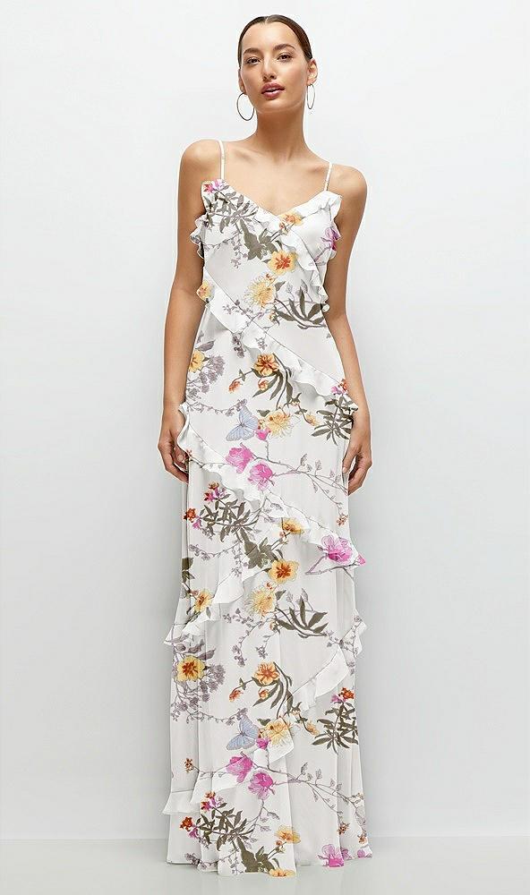 asymmetrical ruffle chiffon bias slip maxi dress