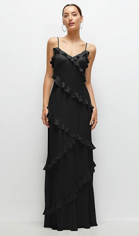asymmetrical ruffle chiffon bias slip maxi dress