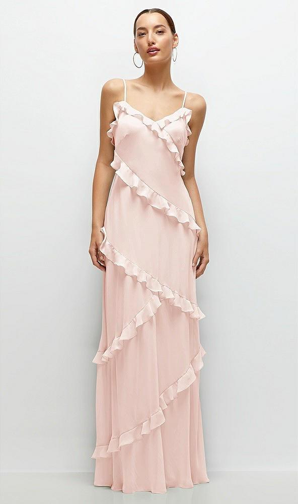 asymmetrical ruffle chiffon bias slip maxi dress