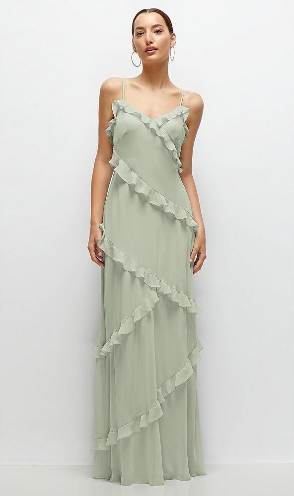 asymmetrical ruffle chiffon bias slip maxi dress