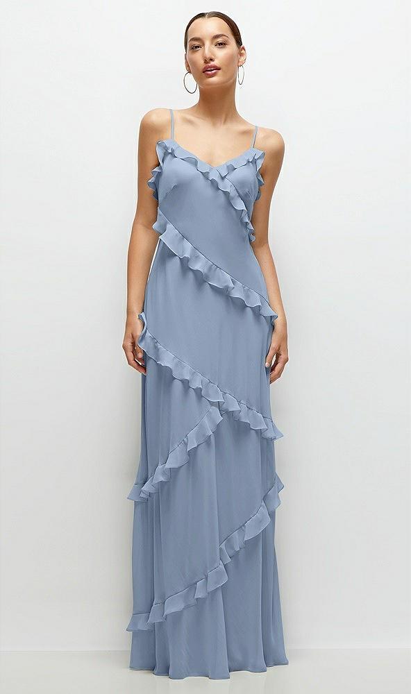 asymmetrical ruffle chiffon bias slip maxi dress