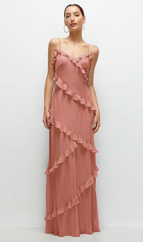 asymmetrical ruffle chiffon bias slip maxi dress