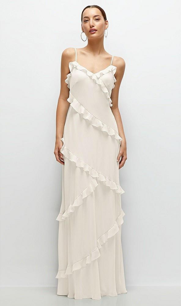 asymmetrical ruffle chiffon bias slip maxi dress