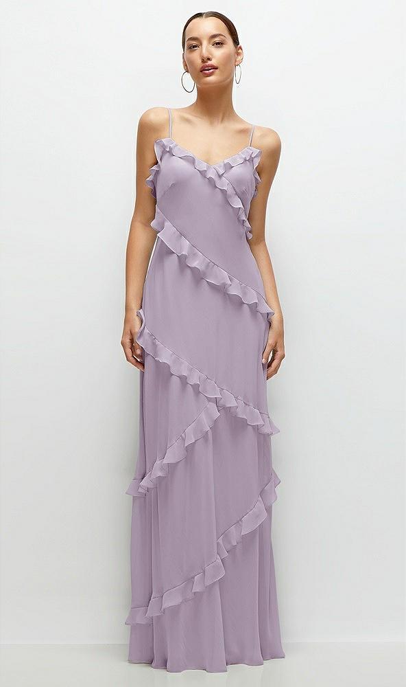 asymmetrical ruffle chiffon bias slip maxi dress