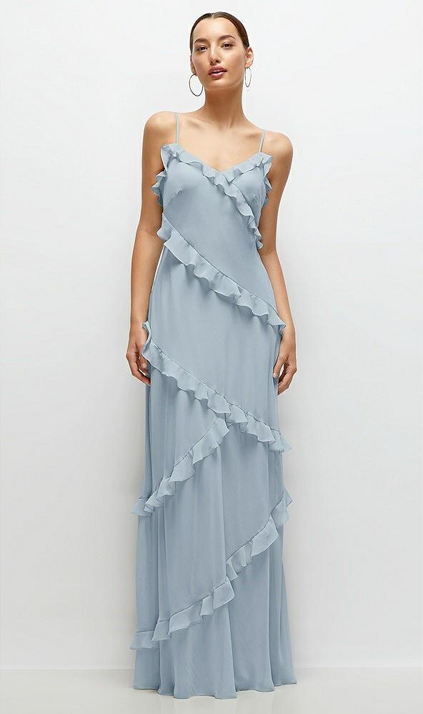 asymmetrical ruffle chiffon bias slip maxi dress