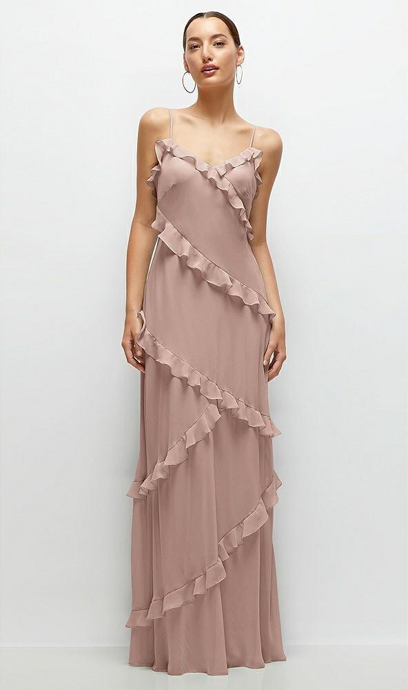asymmetrical ruffle chiffon bias slip maxi dress
