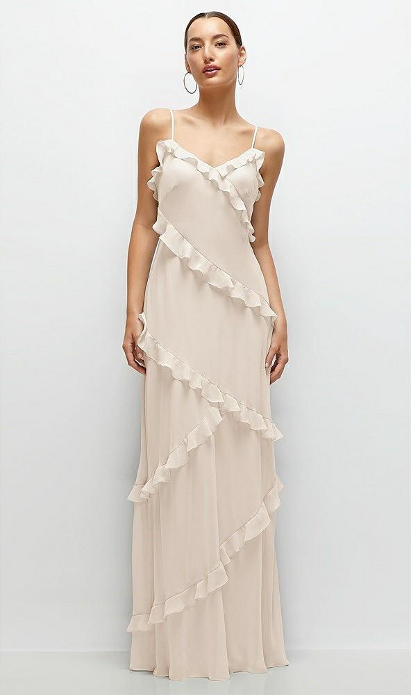 asymmetrical ruffle chiffon bias slip maxi dress