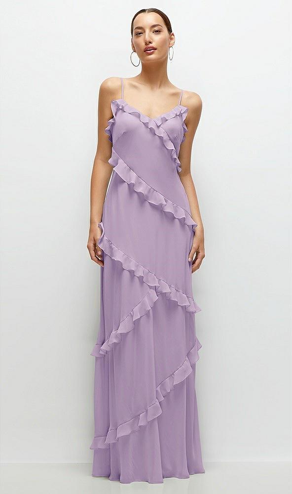 asymmetrical ruffle chiffon bias slip maxi dress