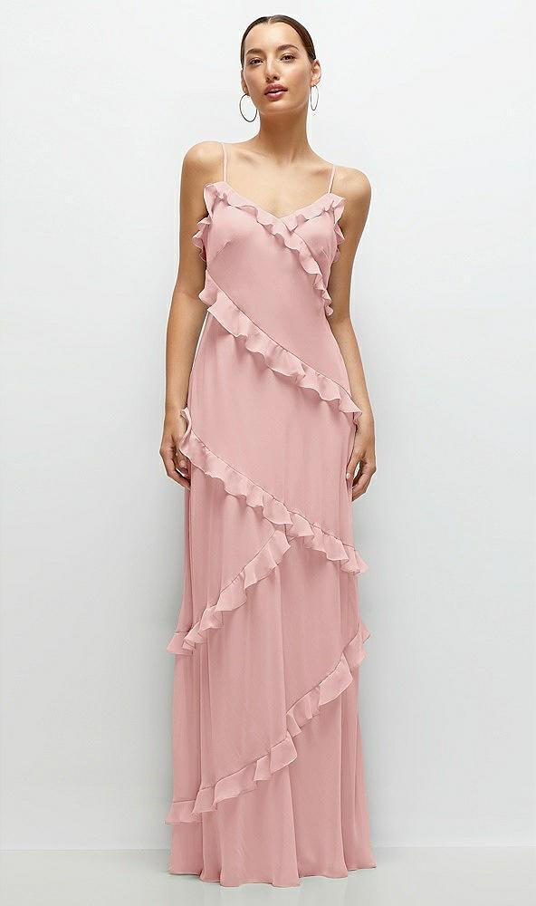 asymmetrical ruffle chiffon bias slip maxi dress