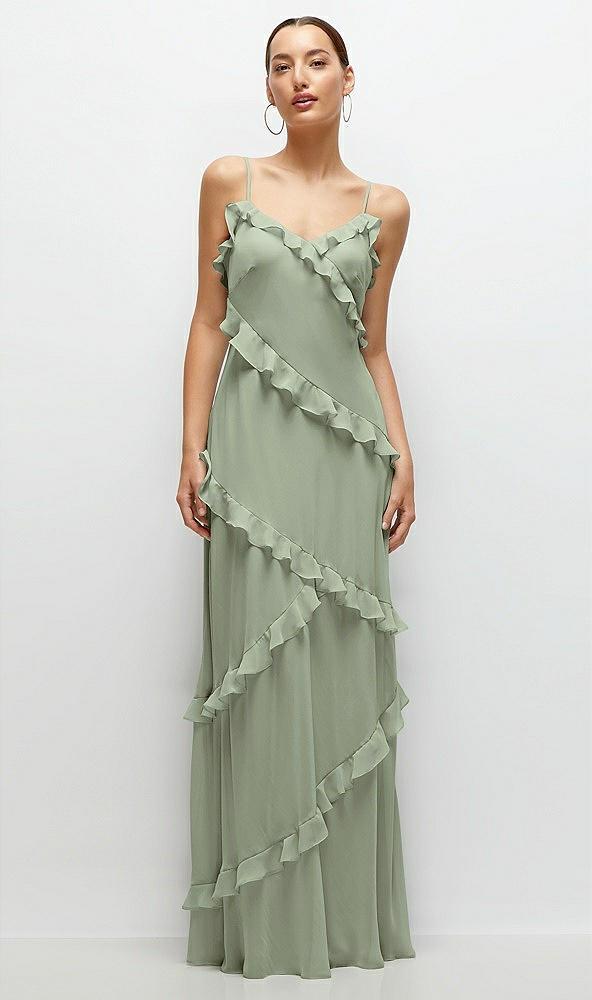 asymmetrical ruffle chiffon bias slip maxi dress